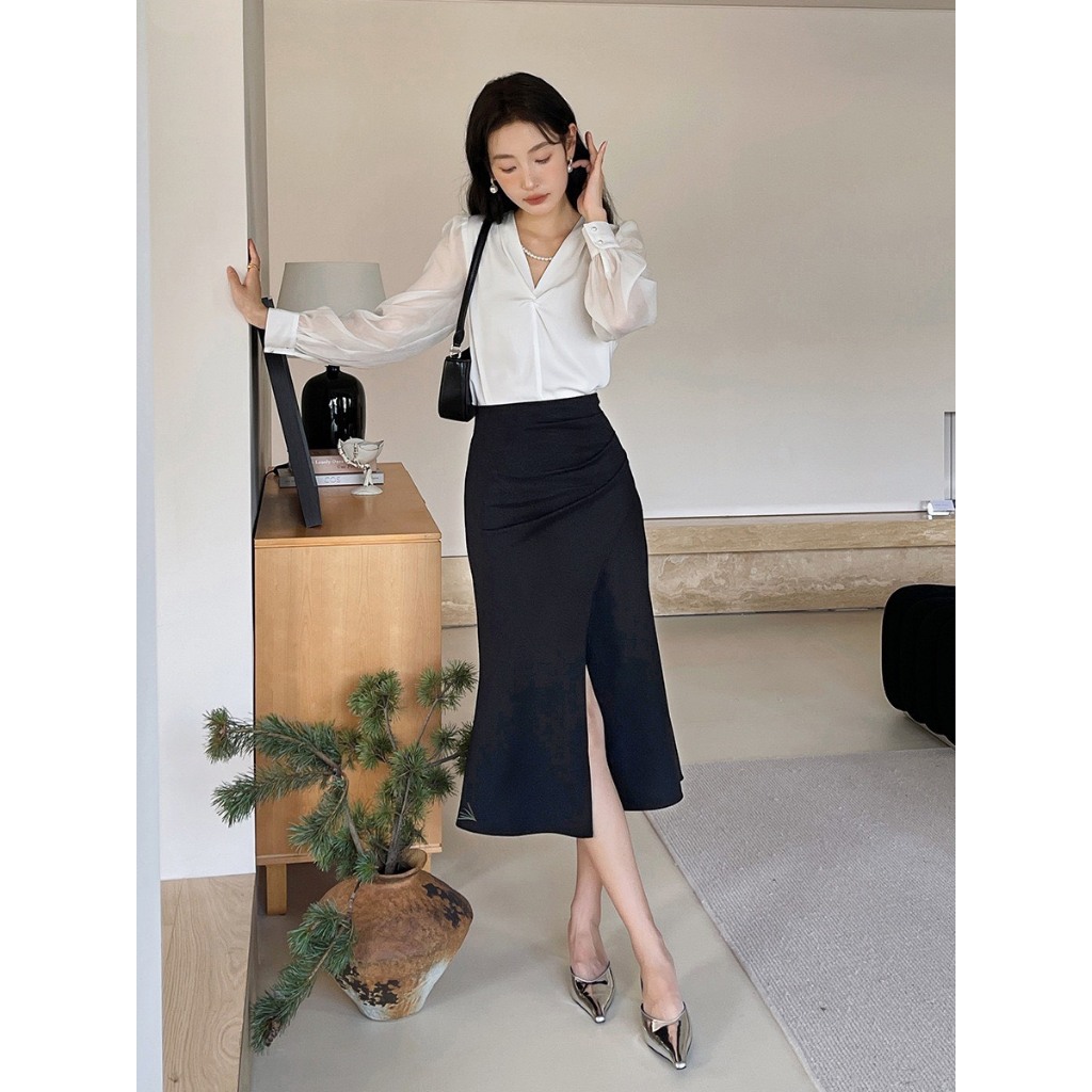 ￼Chân váy đuôi cá Nahi.vn H344 sẻ tà phía trước xu hướng thời trang công sở 2023