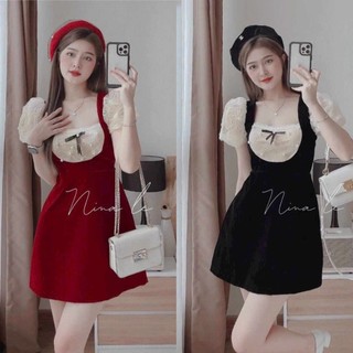 Đầm Nữ Phối ren kiểu dáng xòe sang chảnh tiểu thư dự tiệc