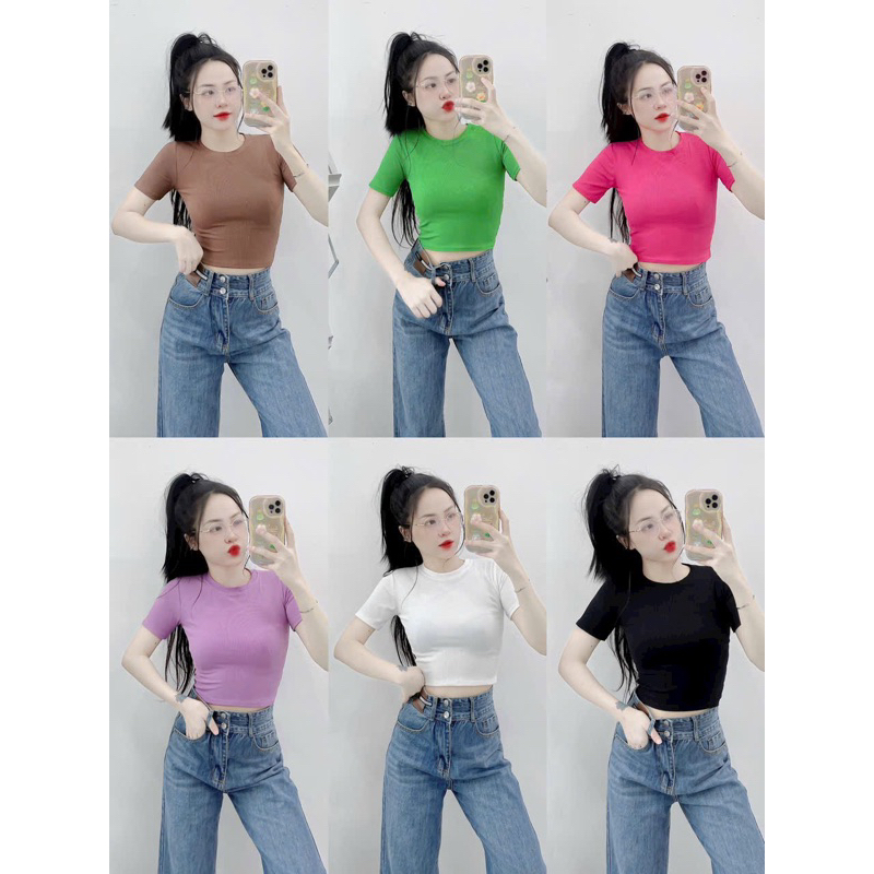 ÁO CROPTOP THUN GÂN ( CH) CỔ TRÒN FOM NGẮN TRÊN RÚN DƯỚI 52kg