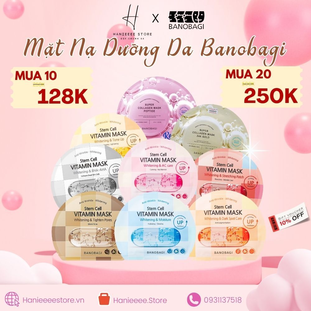Mặt Nạ Giấy Banobagi Mask Retinol Collagen Vitamin Dưỡng Trắng Da Cấp Ẩm Giảm Mụn Kiềm Dầu 30ml - hanieeee.store