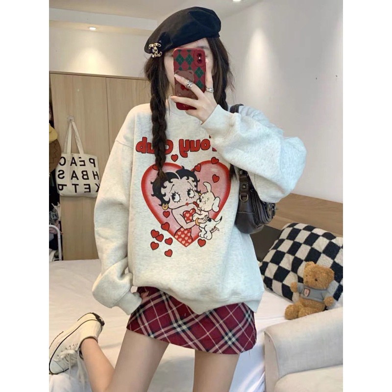 Áo Sweater Nam Nữ Nỉ Bông Form Rộng Unisex Dáng Oversize Xám Tiêu In Hình Nhiều Mẫu