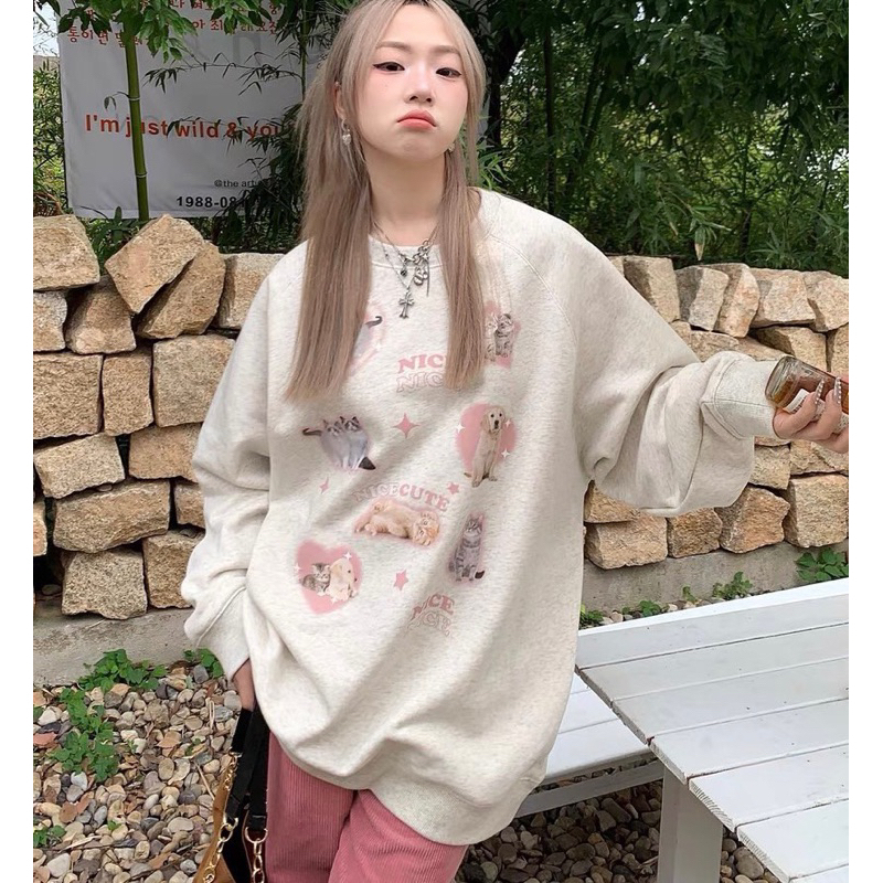 Áo Sweater Nam Nữ Nỉ Bông Form Rộng Unisex Dáng Oversize Xám Tiêu In Hình Nhiều Mẫu