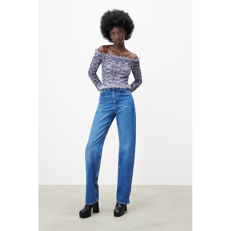 Áo tweed trễ vai ZARA size M