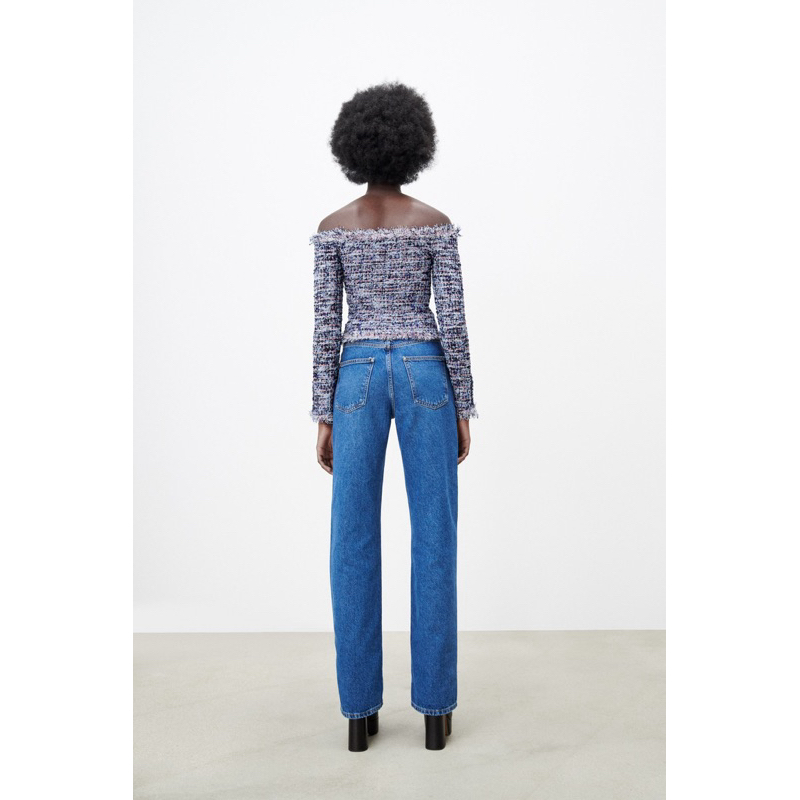 Áo tweed trễ vai ZARA size M
