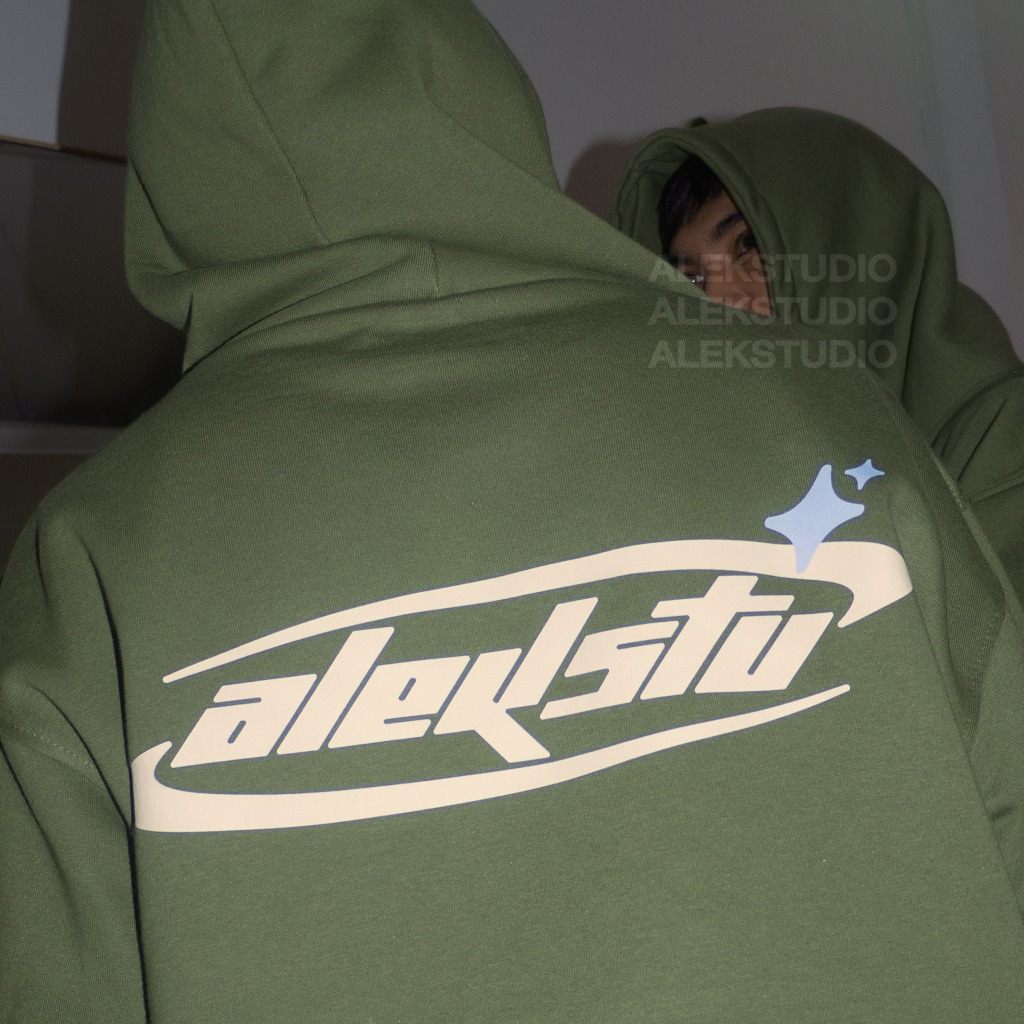 ÁO HOODIE BASIC UNISEX "Y2K" MÀU OLIVE FORM BOXY | ALEKSTUDIO