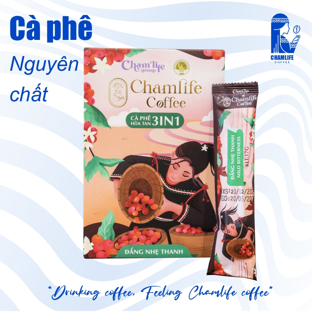 Cà Phê Hòa Tan 3 in 1 Chamlife Vị Đắng Nhẹ Thanh Hộp 255g x 15 gói