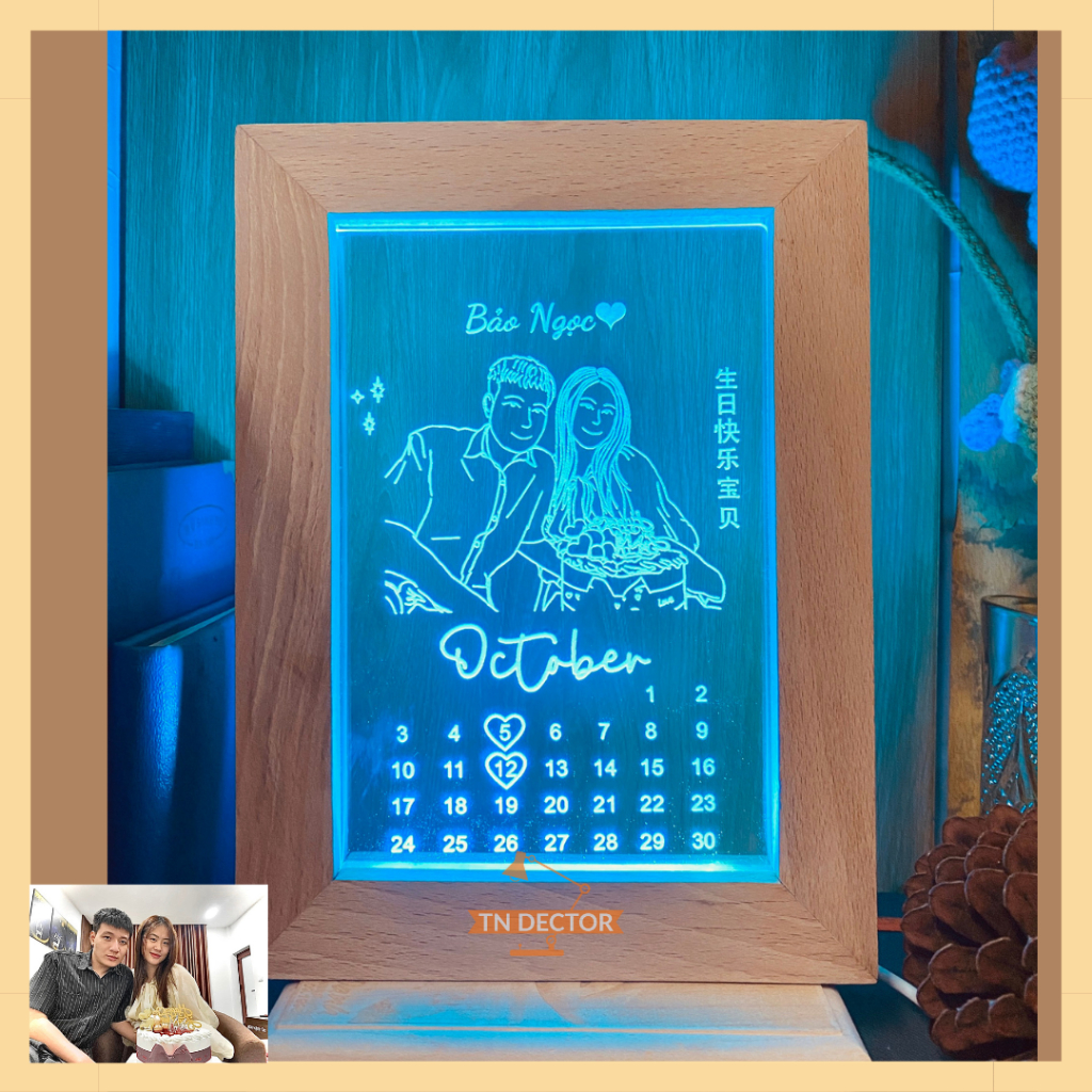 Đèn ngủ led 3D khắc hình dạng line theo yêu cầu, quà tặng tình yêu, kỷ niệm ngày yêu, ngày cưới, sinh nhật, decor phòng