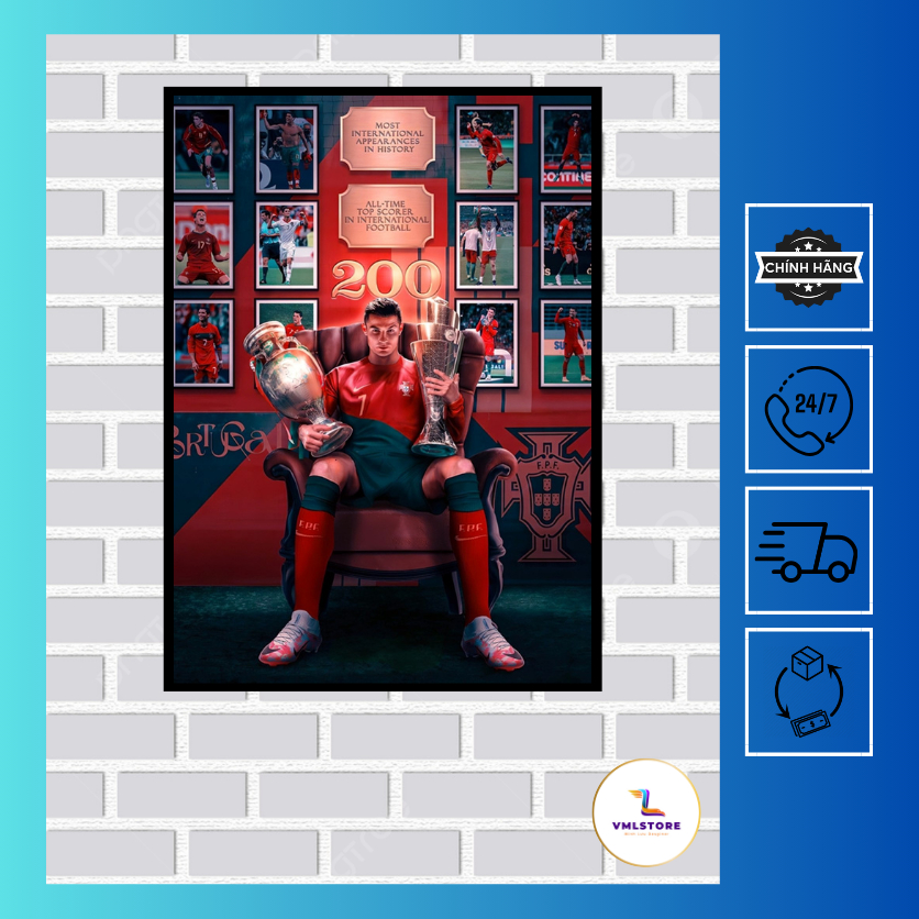 Poster Ronaldo Cr7, Khung Ảnh Bóng Đá Treo Tường, Để Bàn Size ( A5,A4,A3) Mã Sp:Cr002
