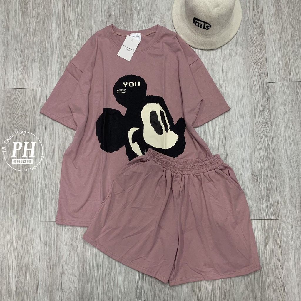 Set đồ bộ nữ áo thun tay lỡ Fom Rộng quần đùi chất liệu cotton thoáng mát
