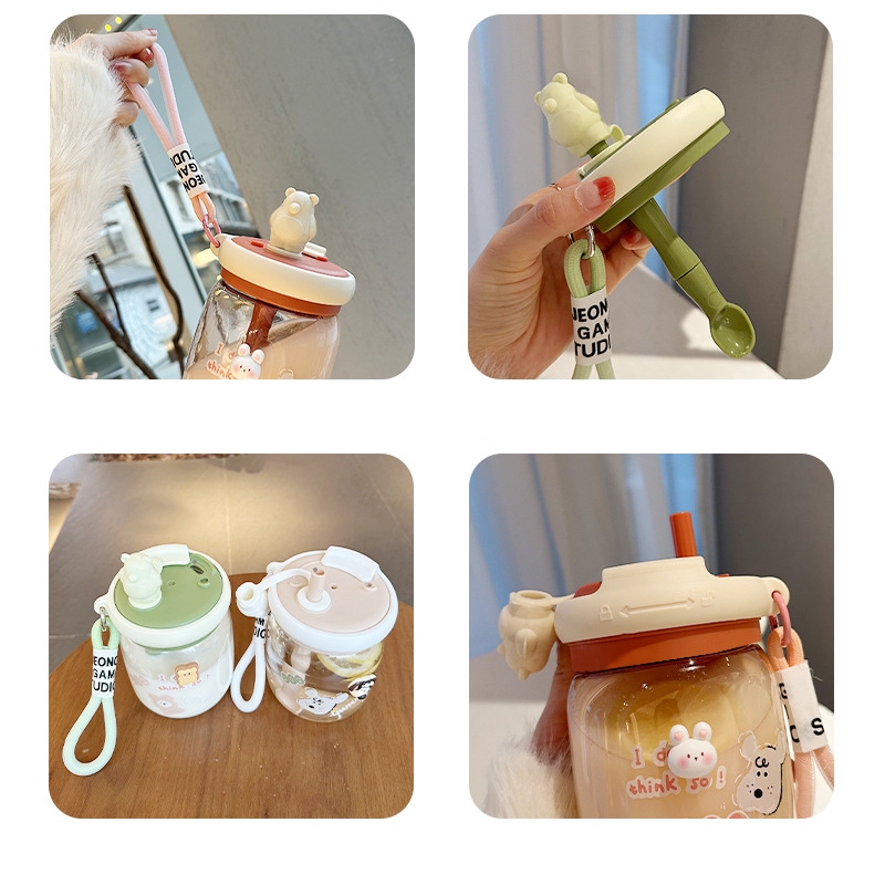 Bình Nước Dung Tích Lớn Có Tay Cầm Và Ống Hút Dễ Thương Cho Bé B11