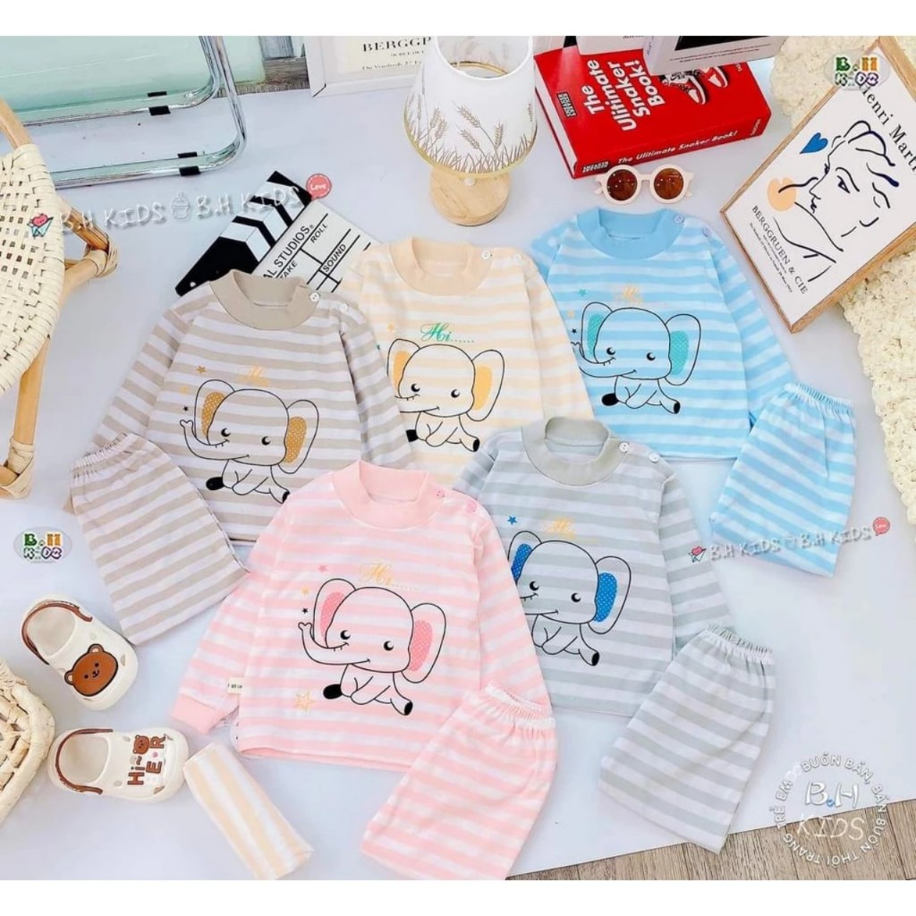 Bộ Quần Áo Thu Đông Nỉ Cotton, thấm hút tốt, giữ nhiệt tốt, mở cúc vai, dài tay, cho bé trai, bé gái BD07