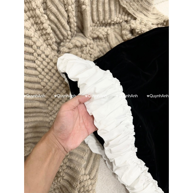 Váy nhung xuông chân trắng đính nơ tiểu thư