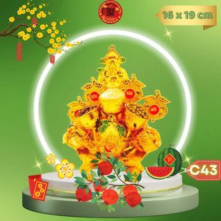Tháp tỏi tài lộc ông địa đẹp, đĩa tỏi phong thủy đậu ngũ sắc thần tài đại cát đèn led TỎI CÁT TƯỜNG