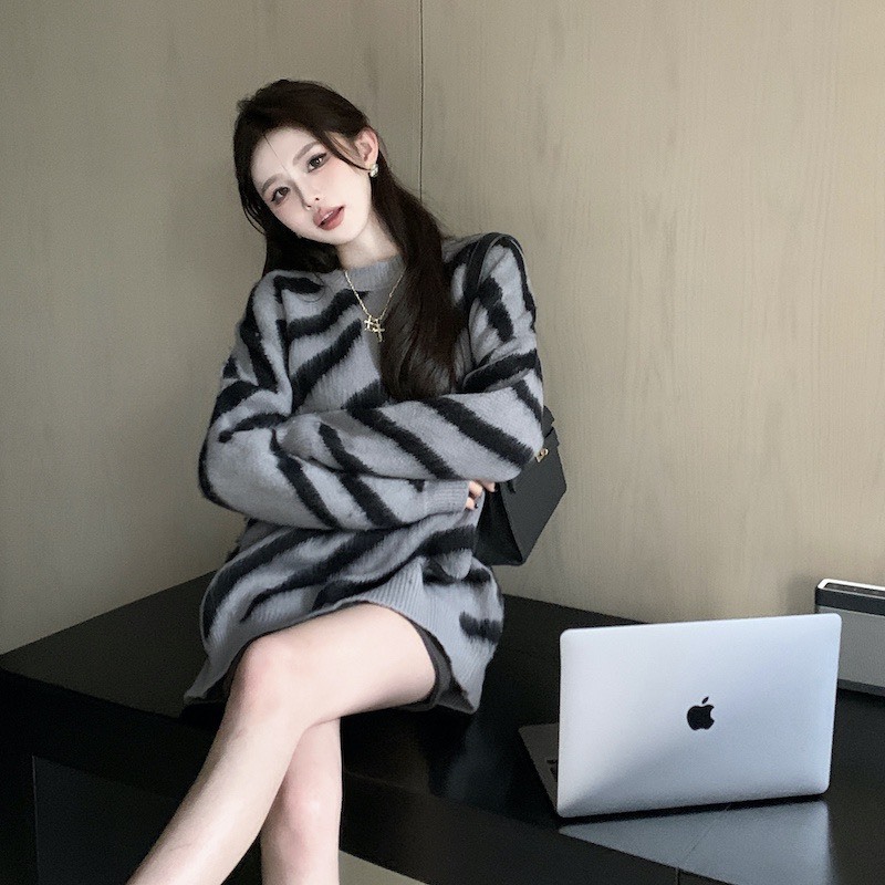 Áo Len Cardigan,Áo Douyin Vằn Lông xù QCCC