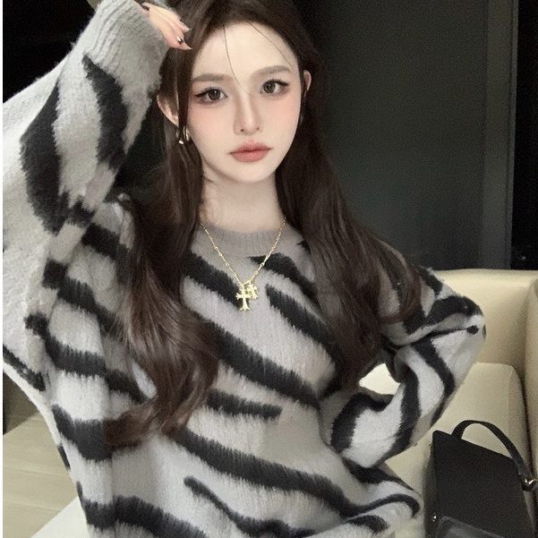 Áo Len Cardigan,Áo Douyin Vằn Lông xù QCCC