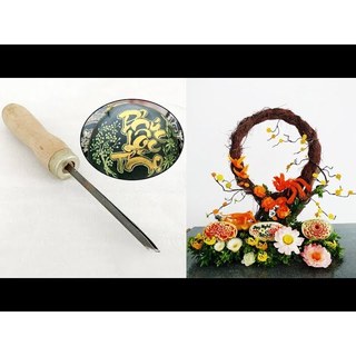 Dao khắc tỉa dưa hấu, dao đi đường viền cán gỗ