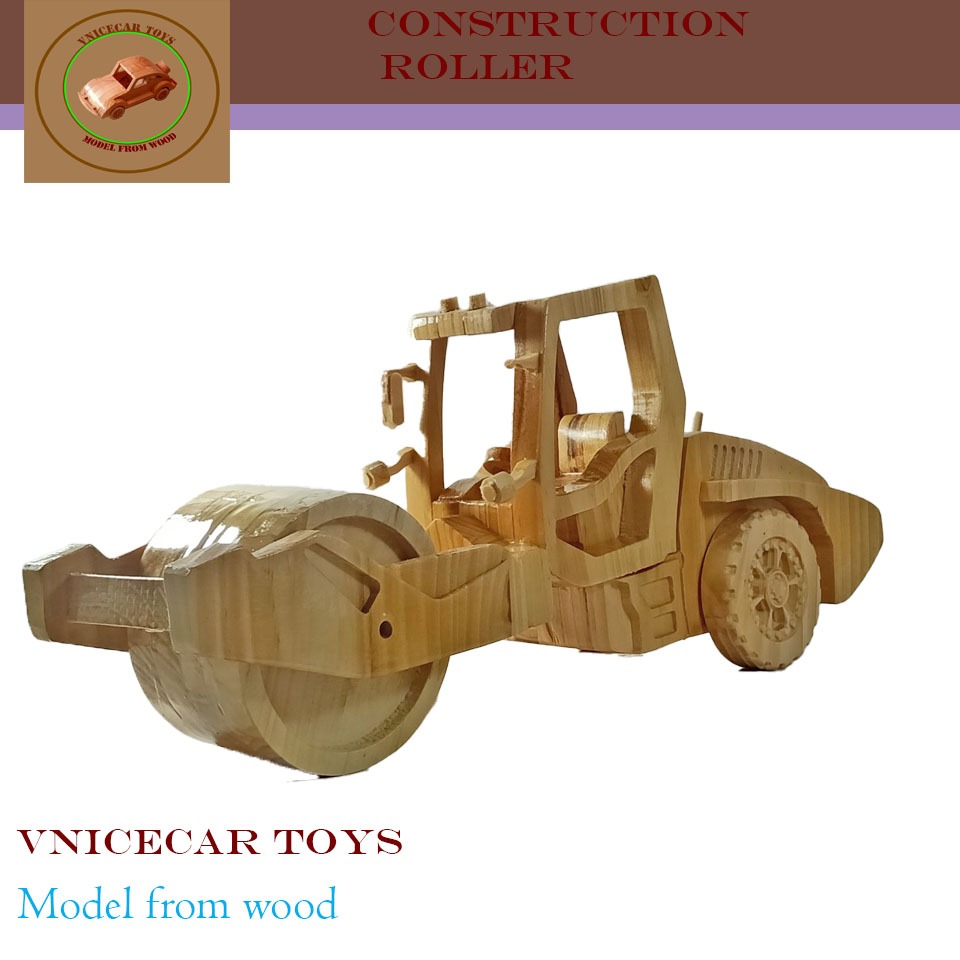 Mô hình xe lu bằng gỗ mô phỏng chiếc xe lu của MinhKhoaToys