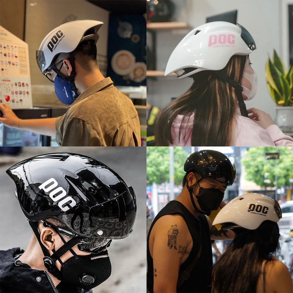 Nón Bảo Hiểm Thể Thao POCC Đuôi Nhọn Nhiều Màu, Tặng Kèm Tai Mèo Ngẫu Nhiên