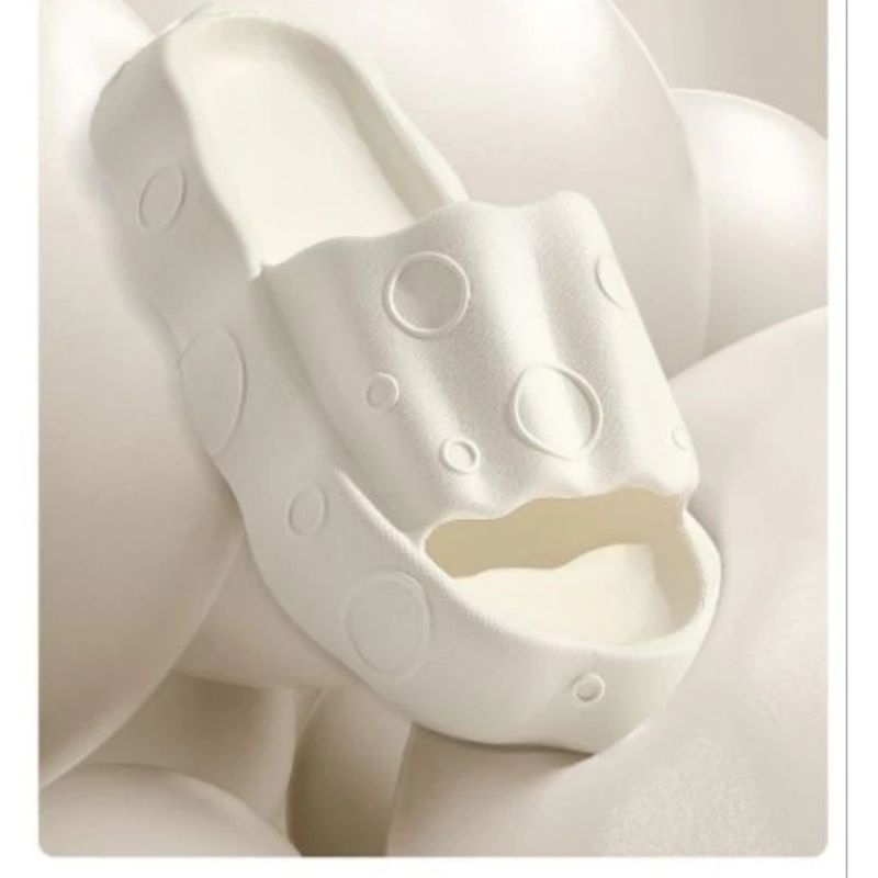 Dép bánh mì nữ đế cao 5cm quai ngang họa tiết bong bóng