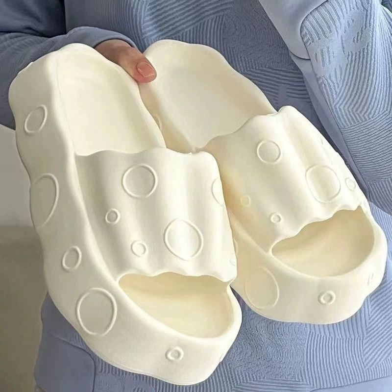 Dép bánh mì nữ đế cao 5cm quai ngang họa tiết bong bóng