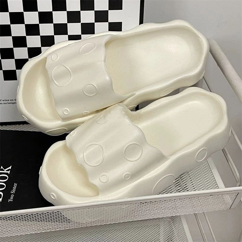 Dép bánh mì nữ đế cao 5cm quai ngang họa tiết bong bóng