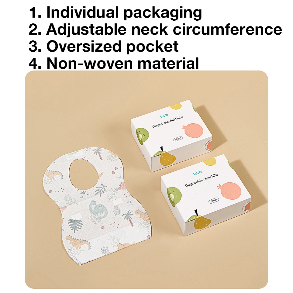 Khăn ăn trẻ em di động KUB dành cho bé ăn dặm làm bằng cotton hữu cơ chống thấm nước dùng một lần 20 miếng có bao bì