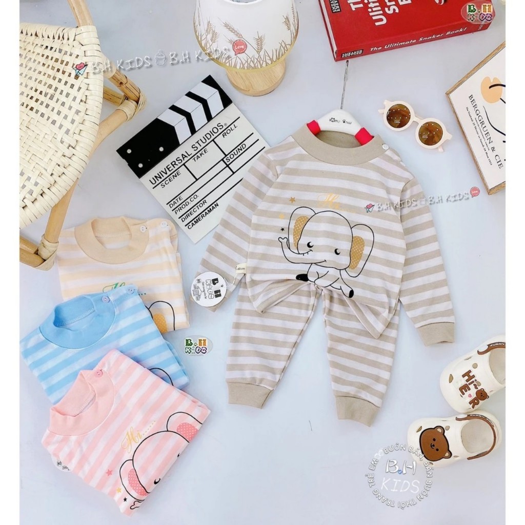 Bộ Quần Áo Thu Đông Nỉ Cotton, thấm hút tốt, giữ nhiệt tốt, mở cúc vai, dài tay, cho bé trai, bé gái BD07