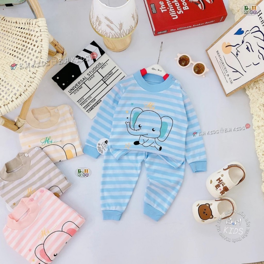 Bộ Quần Áo Thu Đông Nỉ Cotton, thấm hút tốt, giữ nhiệt tốt, mở cúc vai, dài tay, cho bé trai, bé gái BD07