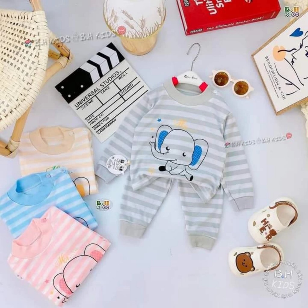 Bộ Quần Áo Thu Đông Nỉ Cotton, thấm hút tốt, giữ nhiệt tốt, mở cúc vai, dài tay, cho bé trai, bé gái BD07