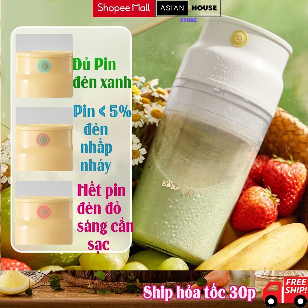 Máy Xay Sinh Tố Cầm Tay Bear LLJ-Q04B5 Dung Tích 300ML Pin Sạc Bền Bỉ Bảo Hành 12 Tháng