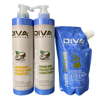 Bộ dầu gội xả Diva Argan MẪU MỚI 750mlx2 + Hấp Collagen 500ml