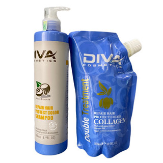 Combo gội và hấp phục hồi tóc hư tổn Diva Collagen (túi diva mới)