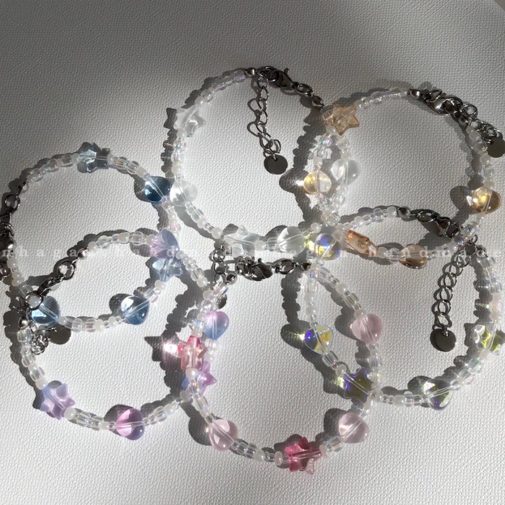 Vòng tay hạt cườm handmade - Khóa cài không gỉ | Purple Sparkle | NHA GAU | Vui lòng đọc mô tả sản phẩm.