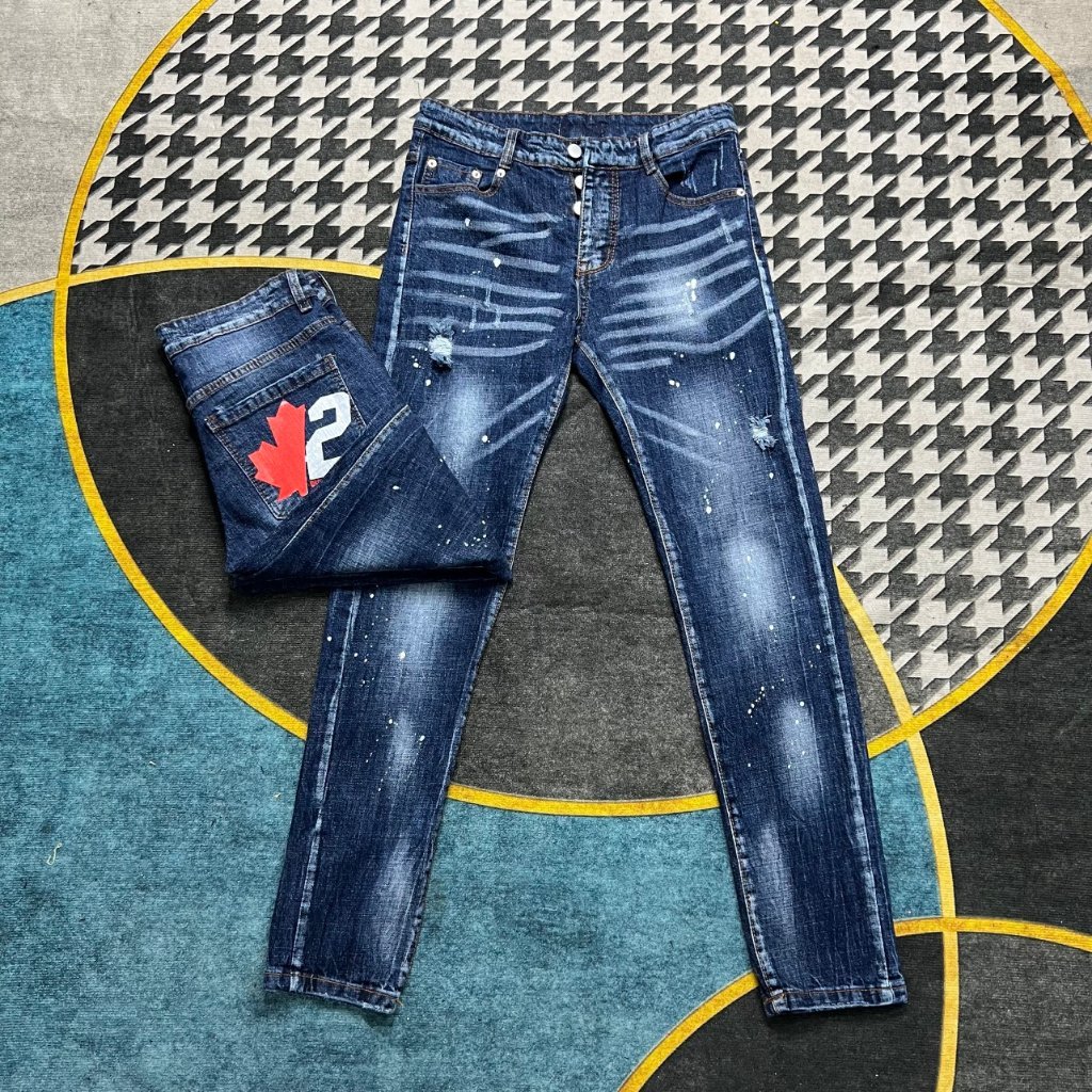 Quần Jean Nam DSQ In Lá Phong Túi Hậu Xịt Thời Trang Siêu Hottrend Quần Bò Nam Chất Liệu Dehim Cao Câp