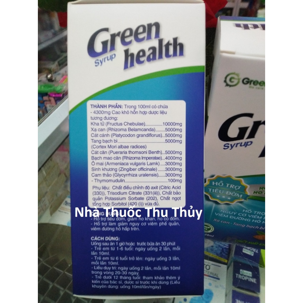 GREEN HEALTH  siro ho hỗ trợ tiêu đờm,làm giảm ho khan ho có đờm, hỗ trợ làm giảm nguy cơ viêm phế quản viêm đường hôhấp