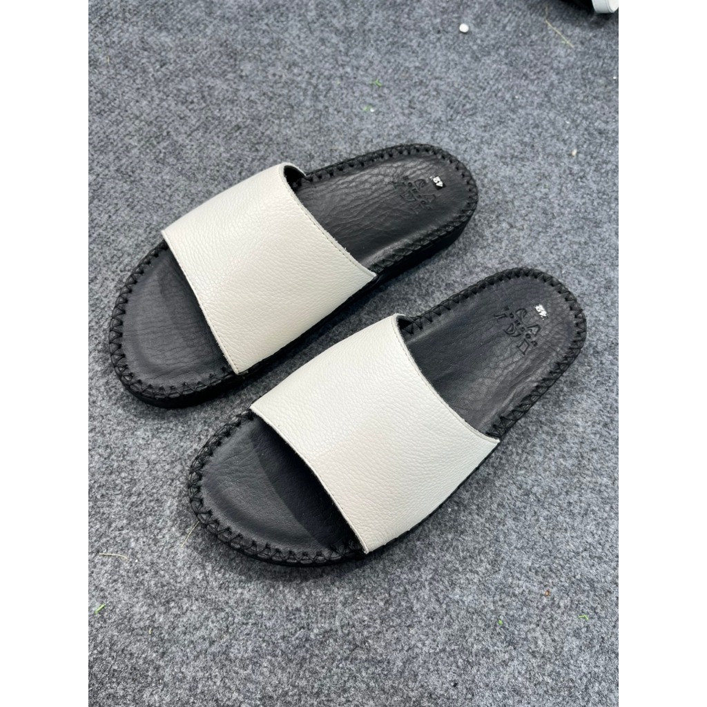 Dép doctor nam quai ngang đế khâu quai da bò thật