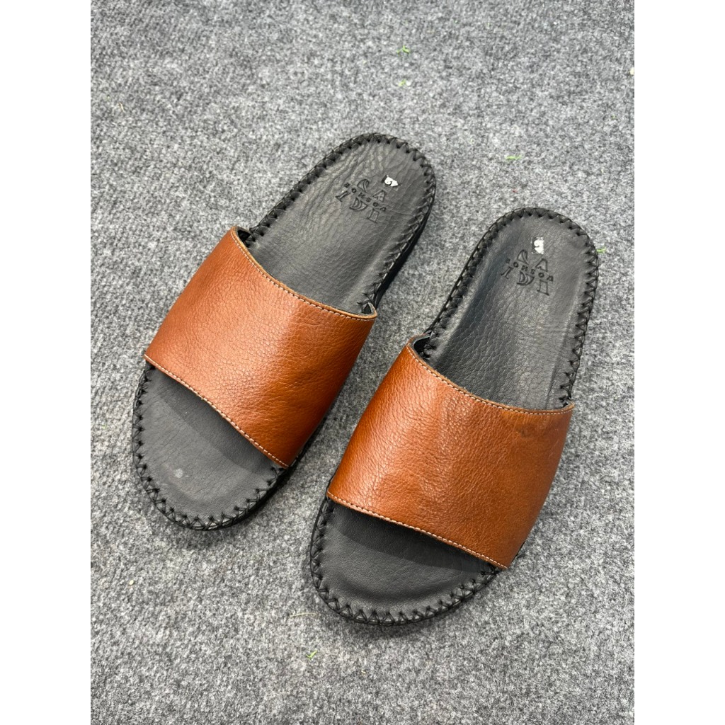 Dép doctor nam quai ngang đế khâu quai da bò thật