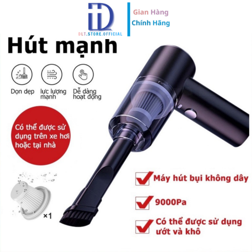 Máy hút bụi cầm tay Mini D08 - Máy hút không dây lực hút siêu mạnh sử dụng pin sạc, dùng hút bụi ô tô Chính Hãng DL TECH