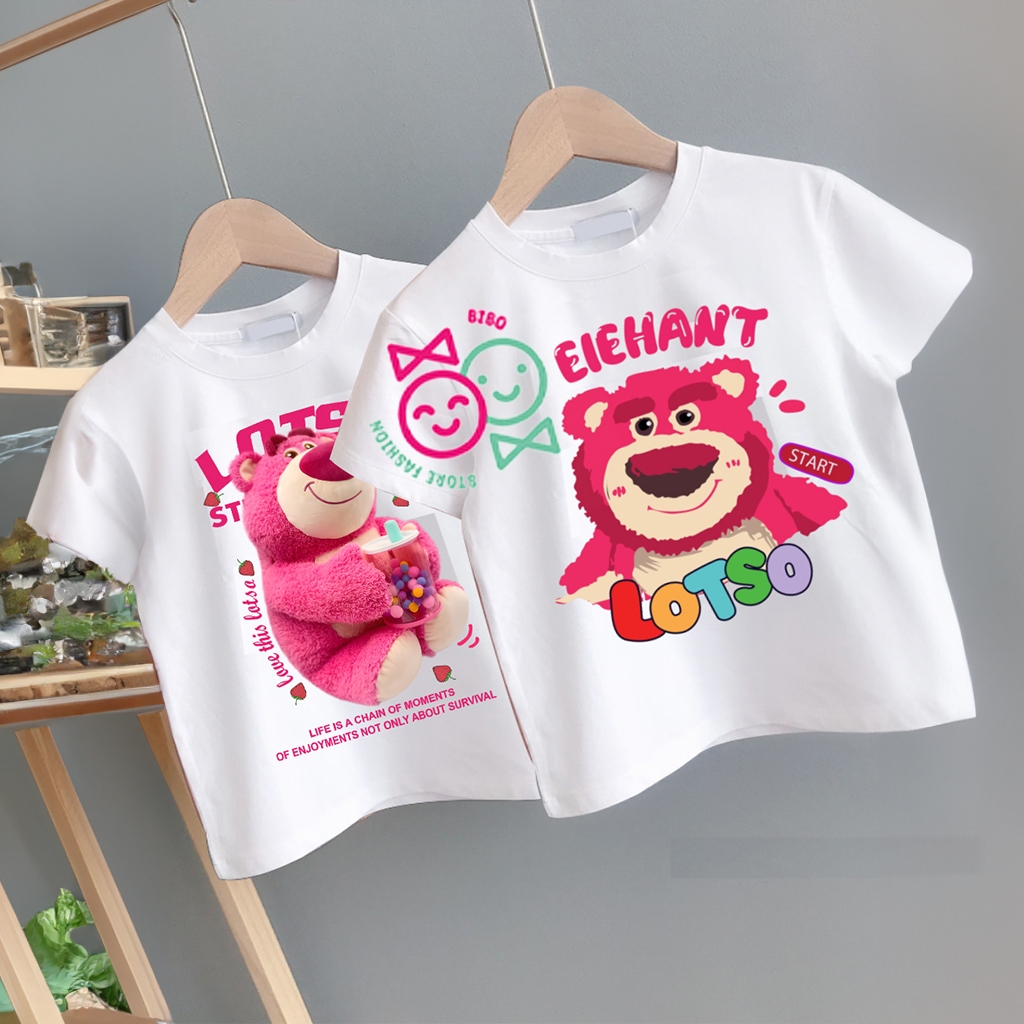 [ Bibo Store Fashion ] Áo Thun Gấu Dâu Lotso Bear Màu Trắng Đủ Size Cho Bé Trai Bé Gái