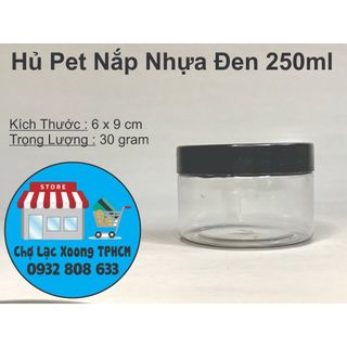 Hủ nhựa pet 250ml nắp nhựa đen fi 89
