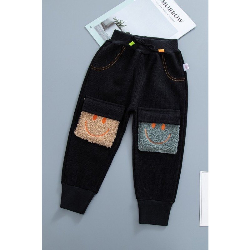 Quần nỉ bé trai  dài chất da cá 100% cotton bo gấu thêu mặt cưới mặc giữ ấm  cho bé từ 8 đến 16 kg lovelykid97.store.