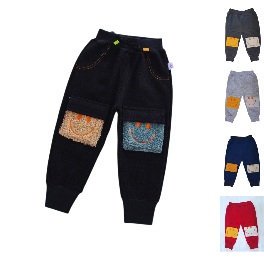 Quần nỉ bé trai  dài chất da cá 100% cotton bo gấu thêu mặt cưới mặc giữ ấm  cho bé từ 8 đến 16 kg lovelykid97.store.