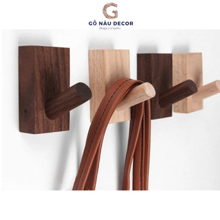 Móc gỗ treo đồ decor không cần khoan tường-Gỗ Nâu