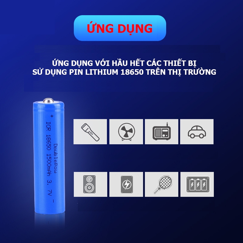 Pin 18650 Doublepow 1500mAh  có thể sạc lại, Pin Lithium 3,7V dùng cho đèn pin, quạt cầm tay, đóng máy khoan