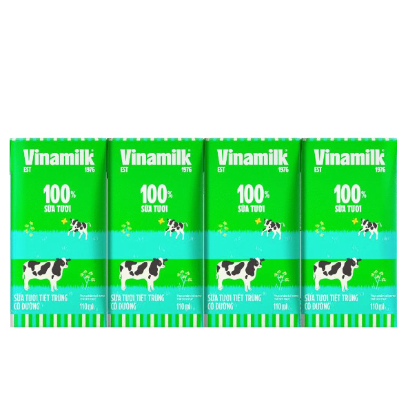 Lốc 4 Hộp 110ml Sữa Tươi Tiệt Trùng Có Đường Vinamilk 100%