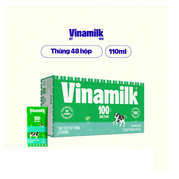 Thùng 48 Hộp 110ml Sữa Tươi Tiệt Trùng Có Đường Vinamilk 100%