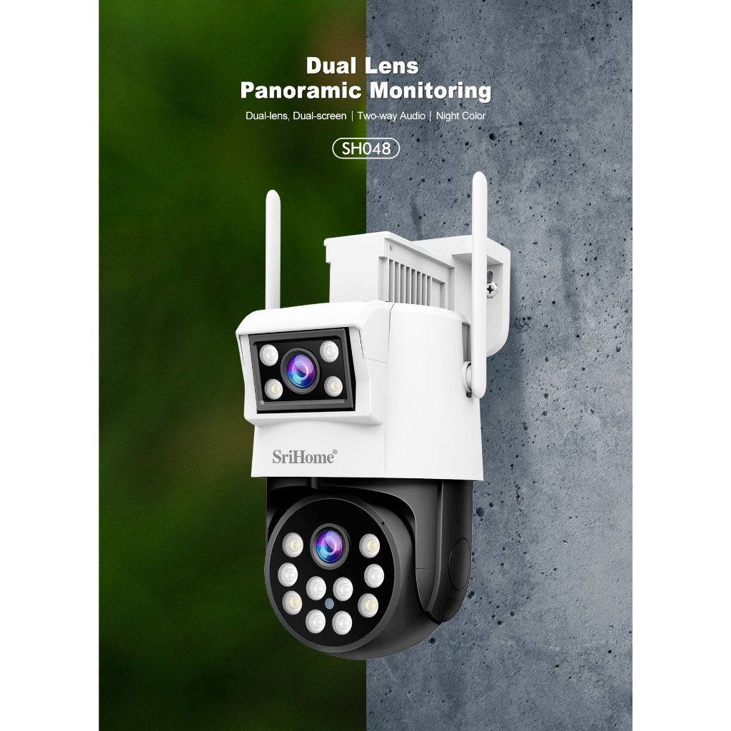 Camera Srihome 2 mắt quan sát 2 khung hình - đàm thoại 2 chiều có màu ban đêm SH048