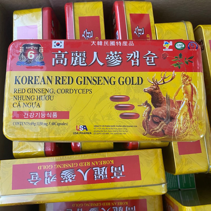 Viên ĐẠM HỒNG SÂM Linh chi - Đông trùng hạ thảo - KOREAN RED GINSENG Gold- Giúp bồi bổ cơ thể ,ăn ngon ngủ tốt -Hộp 60v