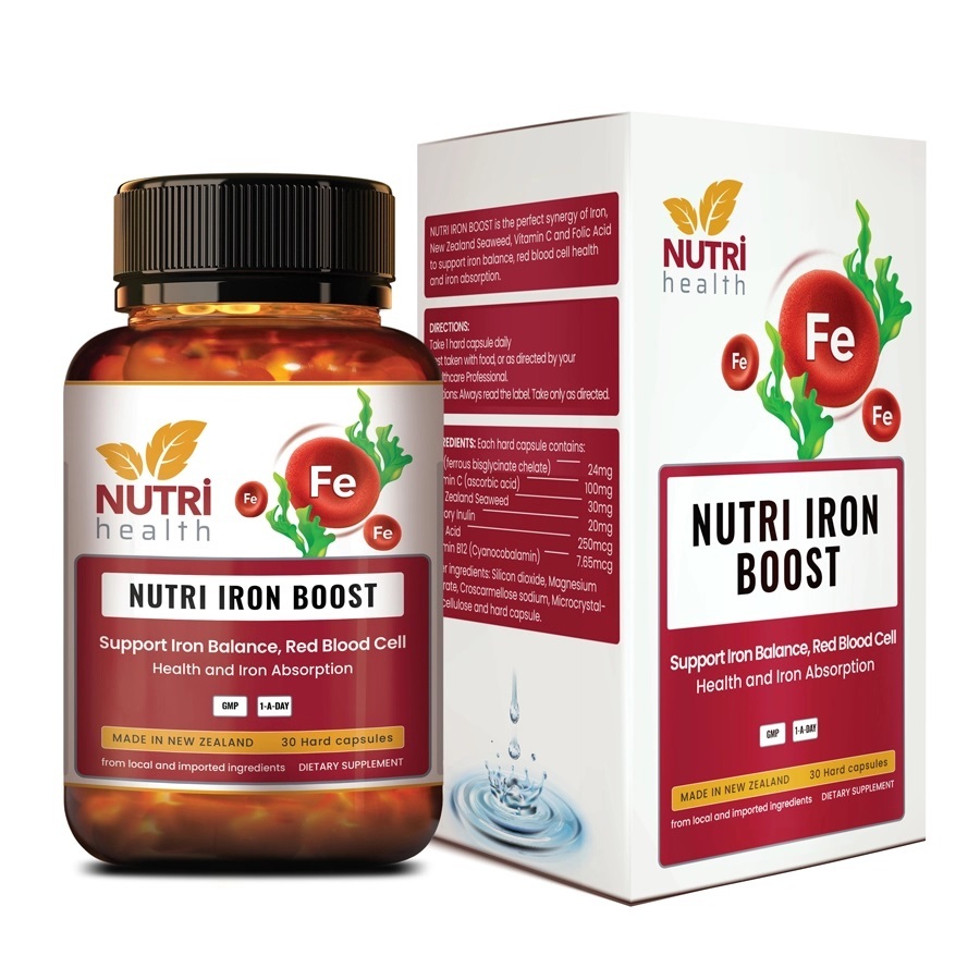 Viên uống bổ máu bổ sung sắt acid folic hữu cơ NUTRI IRON BOOST lọ 30 viên