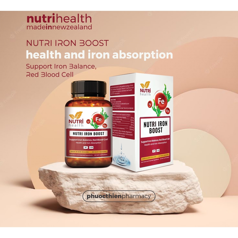 Viên uống bổ máu bổ sung sắt acid folic hữu cơ NUTRI IRON BOOST lọ 30 viên
